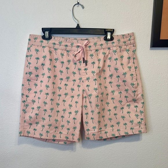 Bixby Nomad Mens Sz 34 M Drawstring Casual‎ Shorts Pink Palm Tree Preppy Beach - Picture 1 of 7